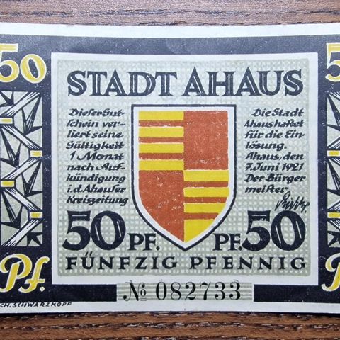 Tysk 50 Pfennig (1921) UNC Antikk Seddel