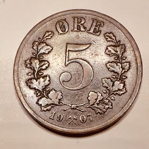 Pen 5 øre 1907 Norge (2819 AK)