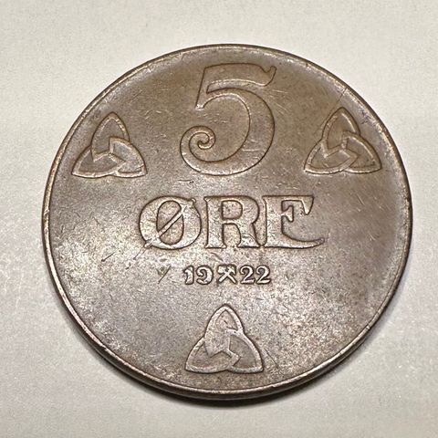 Meget Pen 5 øre 1922 Norge (2811AK)