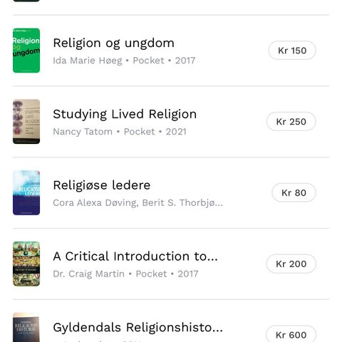 Religion pensumbøker / TFF 1002 og REL 1003 /UiO