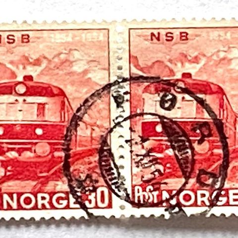 Norge 1954 Jernbanen NK 420  Horisontalt par Stemplet
