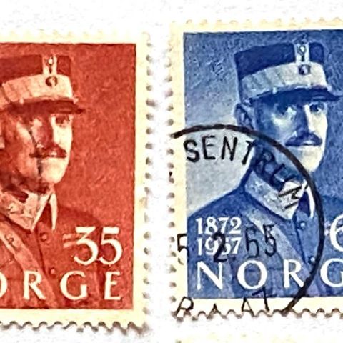 Norge 1957 Kong Haakon VII 85 år NK 451 - 452  Stemplet