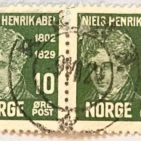 Norge 1929 Niels Henrik Abel NK 172 Vannrett par Stemplet