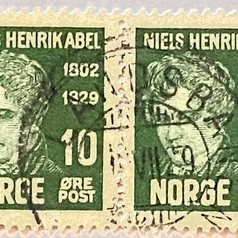 Norge 1929 Niels Henrik Abel NK 172 Vannrett par Stemplet