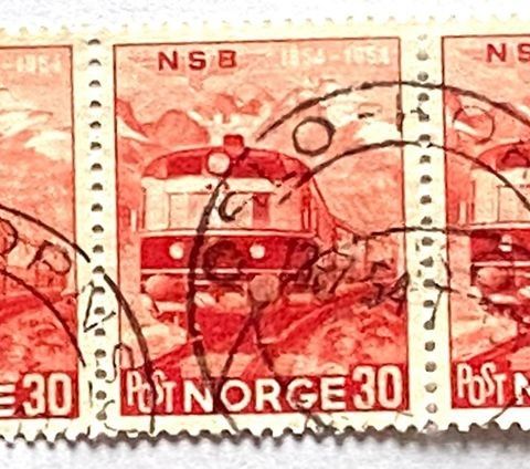 Norge 1954 Jernbanen NK 420  Tre-stripe horisontalt  Stemplet Oslo-Kornsjø