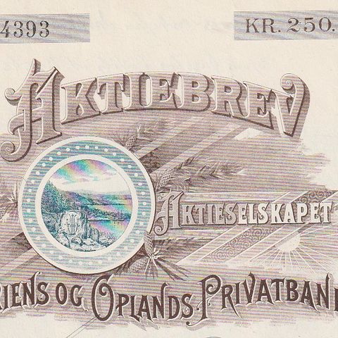 AKSJEBREV - SKIENS OG OPLANDS PRIVATBANK-  SKIEN  1916