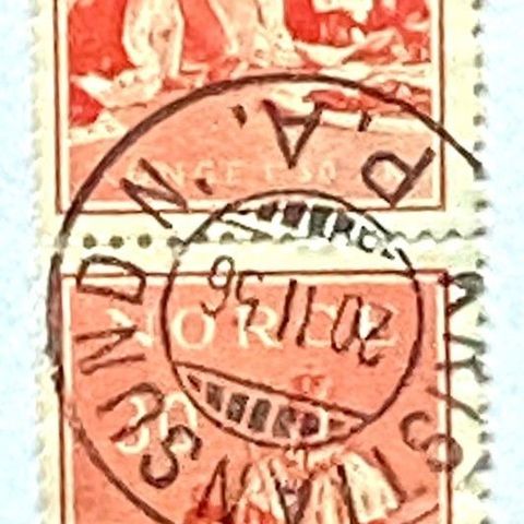 Norge 1955 Konge i 50 år NK 439 Vertikalt par Stempel KRISTIANSAND 20.11.56