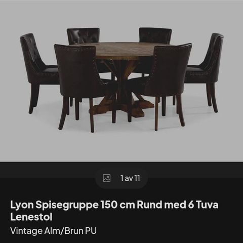 Lyon spisegruppe med 6 tuva stoler