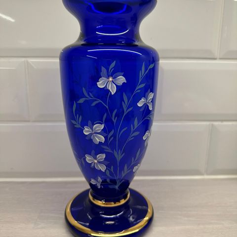Stor blå vase Bohemia Tsjekkia - (28 cm)