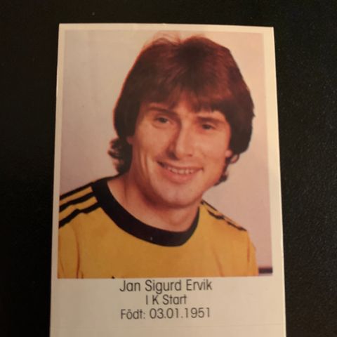 Jan Sigurd Ervik IK Start Kristiansand 1983 sjeldent fotballkort klistremerke