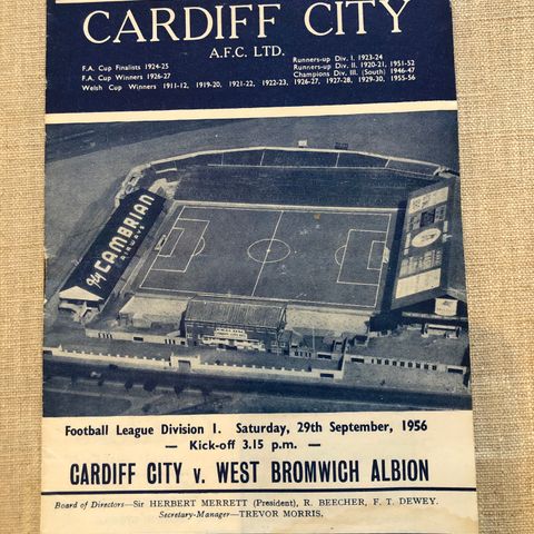 Fotballprogram - Cardiff City mot West Bromwich Albion 1956