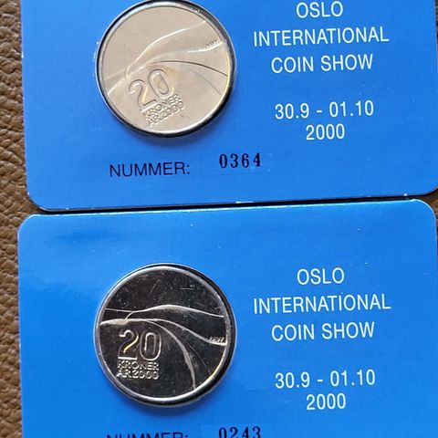 20 kr Henrik Ibsen 2006 og 20 kr Oslo Coin 2000