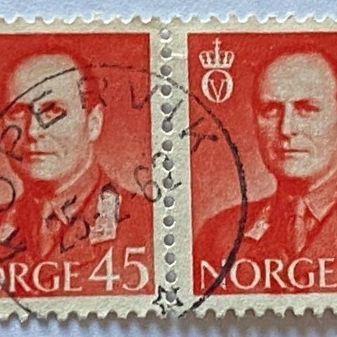 Norge 1958/62 Kong Olav V Øremerker NK 460 Horisontalt par Stemplet
