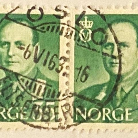 Norge 1958/62 Kong Olav V Øremerker NK 457 Horisontalt par Stemplet