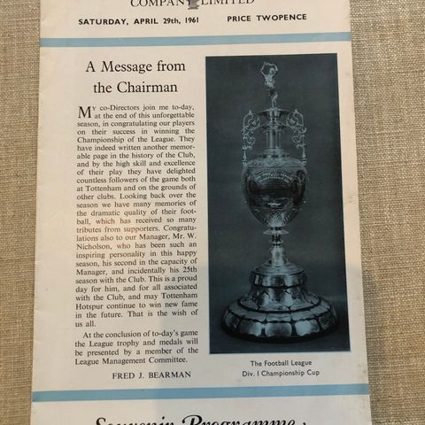 Tottenham Hotspur - siste program fra The Double sesongen 1960/61