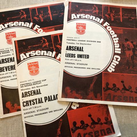 Arsenal - 3 fotballprogrammer fra 1970/71