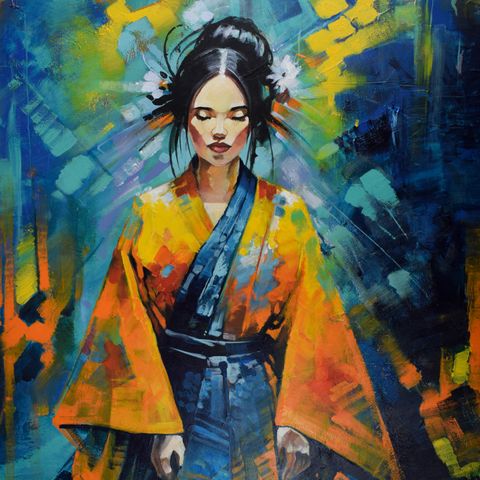 Geisha akrylmaleri 100x81cm