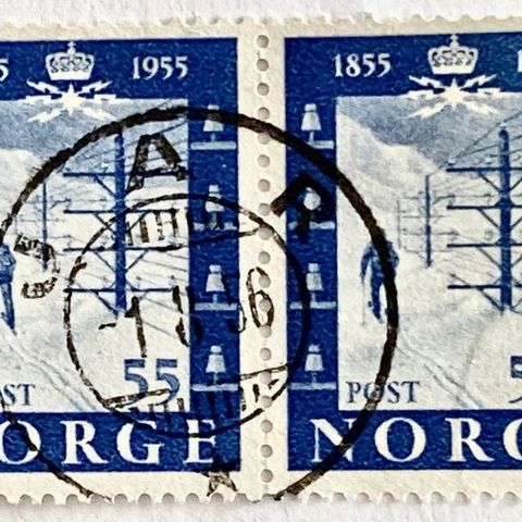 Norge 1954 Telegrafverket 100 år NK 424 Vannrett par Stemplet