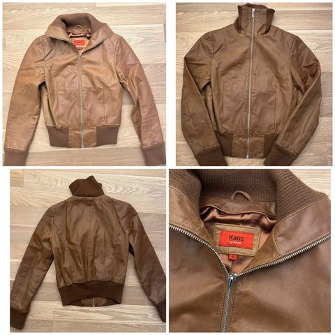 Tøff skinnjakke «bomber»-jakke i camel/lysbrun - nypris ca. 3000kr