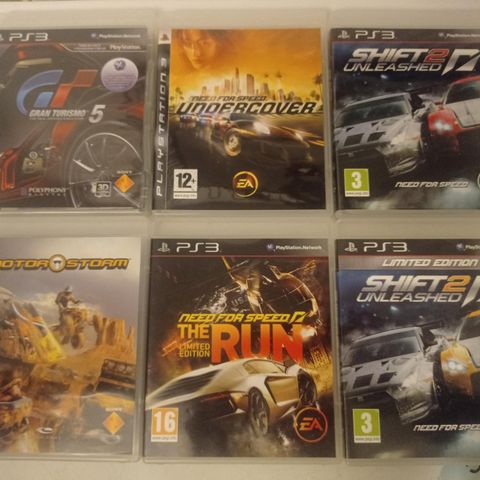 6 stk Racingspill PS3