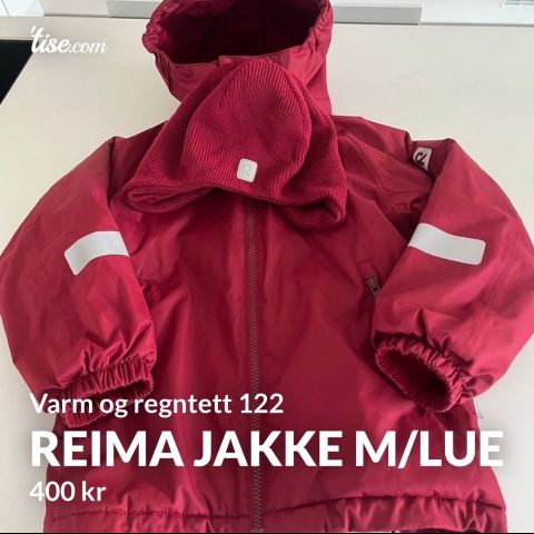 Reima regntett varm jakke str 122 m/lue