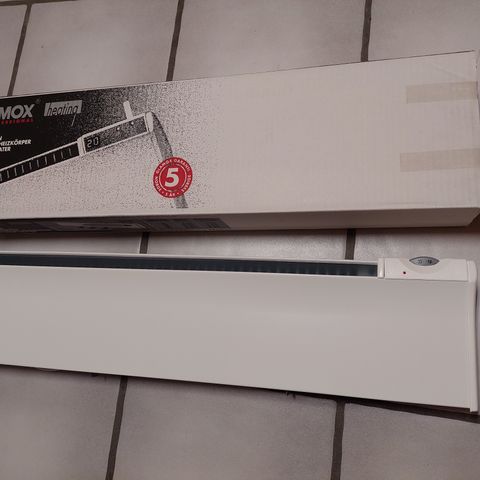 Ny Glamox panelovn 500W m/termostat, ledning og støpsel