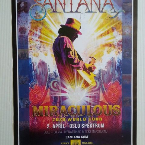 SANTANA - 2020 world tour, Oslo Spektrum, 2. april 2020 (Konsertplakat)