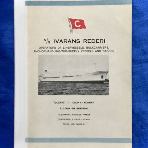 Rederi  - A/S IVARAN - Hefte med informasjon om linjeskip 1968