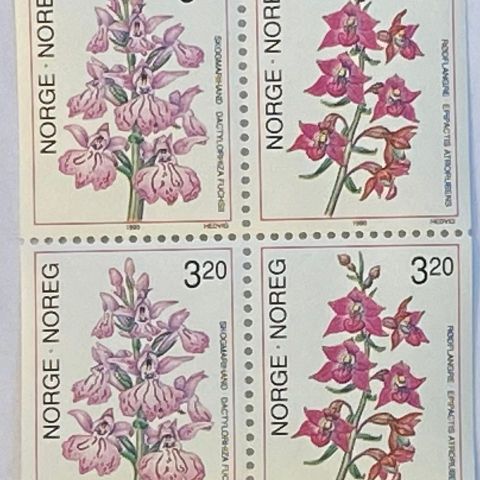 Norge 1990 Orkideeer 1    NK 1088-1089   4-blokker   Postfrisk.