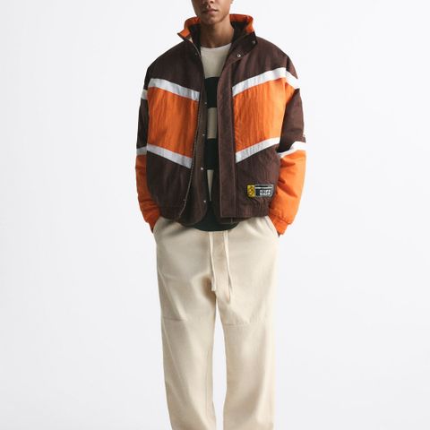 Color block jakke i oransje/brun fra Zara str. L/XL