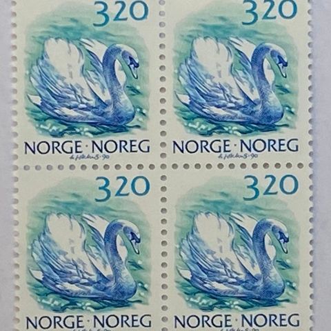 Norge 1990  Norsk fauna III Knoppsvane   NK 1086   4-blokker   Postfrisk