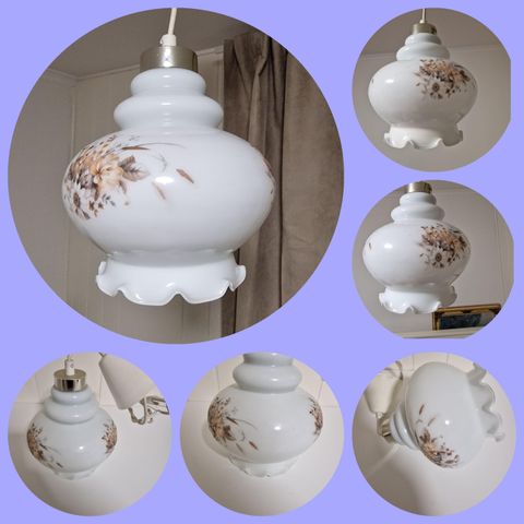 VINTAGE/GAMMEL "TAKLAMPE MED BLOMSTER DEKOR/MOTIV