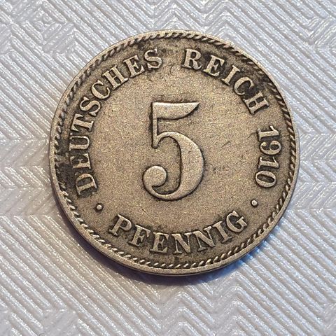 Sjelden; 5 pfennig 1910 J