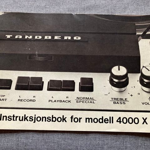 TANDBERG 4000 X båndopptaker - original instruksjonsbok fra 1971. Meget pen