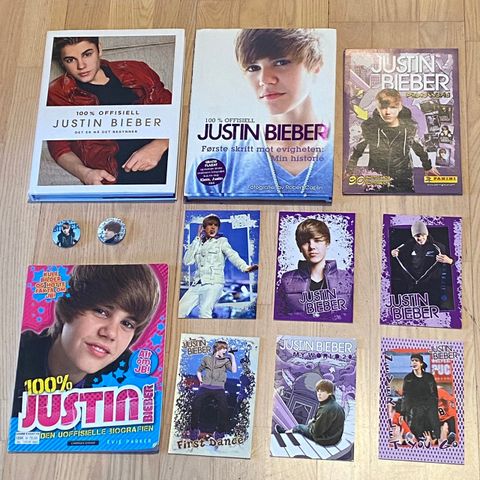 Justin Bieber pakke. Bøker, poster, badges