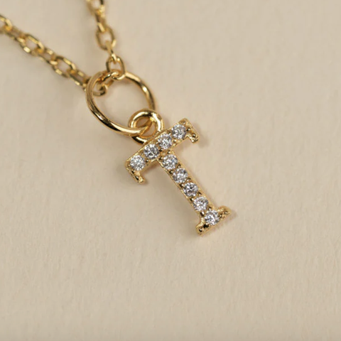 T sparkle sølv bokstav med cubic zirconia anheng