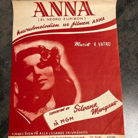 Notehefte - Anna (El negro zumbon) - musik av R. Vatro - 1952