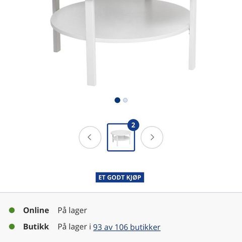 Sofabord SKIBBY Ø80 m/hylle hvit