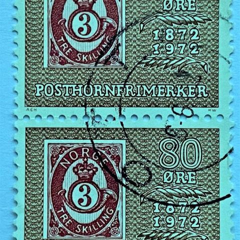 Norge 1972 Posthornjubileum NK 684 vertikalt par Stemlpet