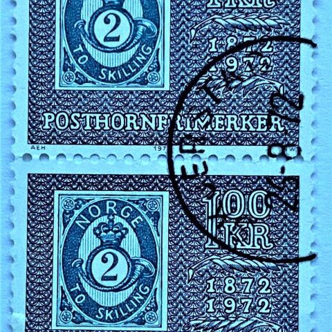Norge 1972 100 år jubileum for posthornmotiv NK 685 Verrtikalt par Stemplet
