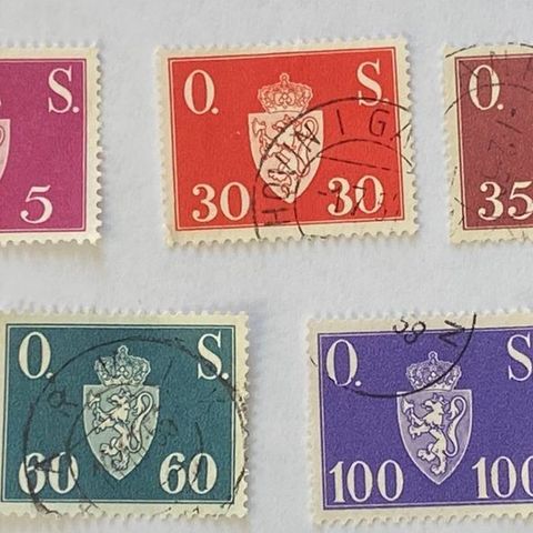 Norge 1951 O.S.-merkene T68-T74 Mangler to merker på komplett serie  Stemplet