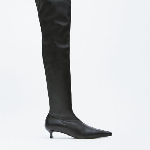 NY - ZARA - LEATHER KITTEN HEEL BOOTS - Strs. 38