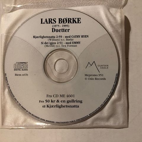 LARS BØRKE / DUETTER - 2-SPORS CD SINGLE (PROMO)