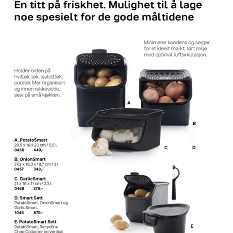 Tupperware- potet og løkboks (onionsmart og potatosmart).