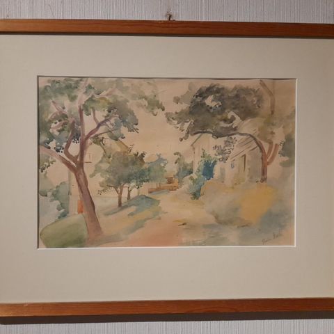Gabriel Dahl (Bergen,1889-1963),"Bylandskap", akvarell