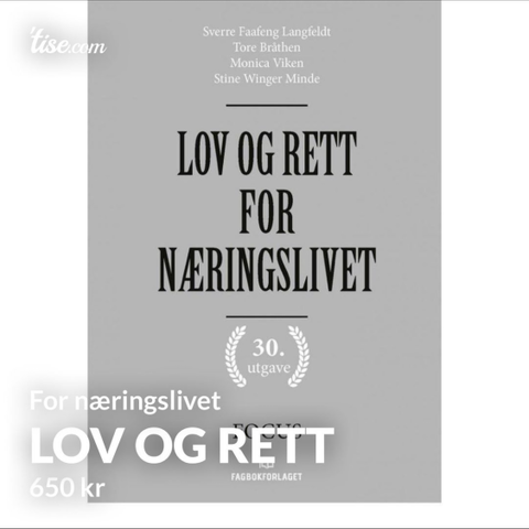 Lov og rett for næringslivet, 30. utgave