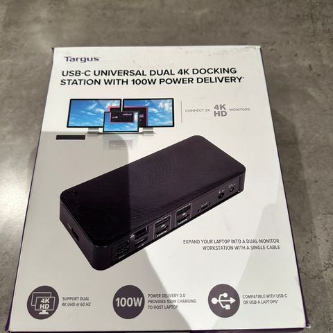 Ny og uåpnet dokkingstasjon TARGUS USB-C UNIVERSAL 100W