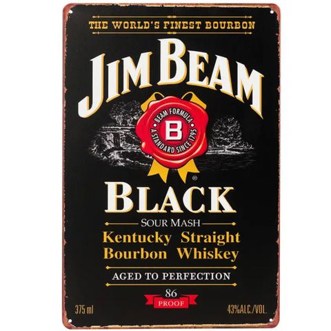 Jim Beam Black Bourbon/Whiskey. Skilt I Tynnmetall  20X30 cm