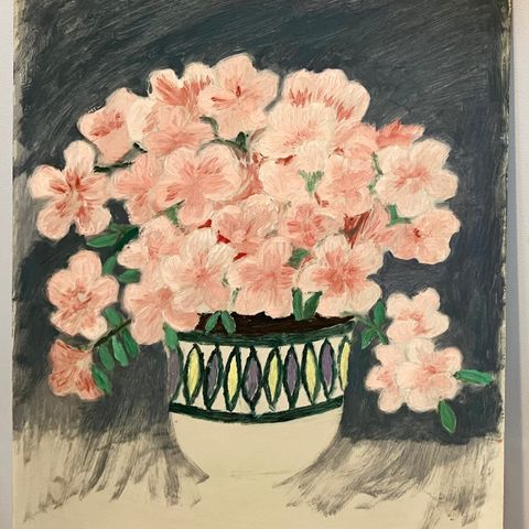 OLJEMALERI på plate, 1960 motiv Rosa blomster, ca. 46x38 cm