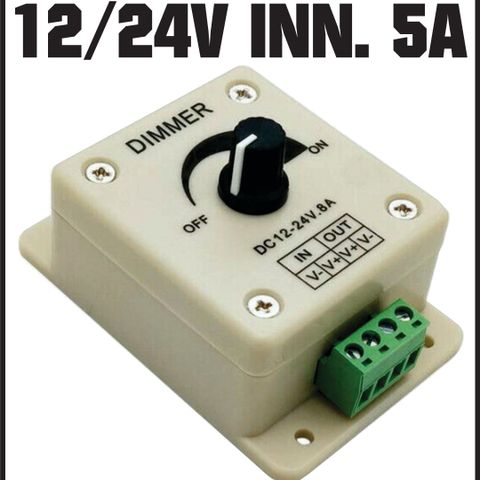 Dimmer 12V 24V 5A led list, kontroller, juster, variabel, kontroll lys demper